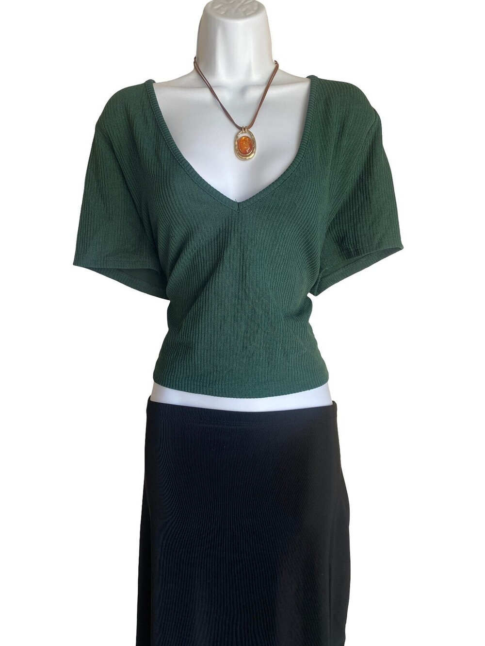 VTG Cider Women's Size 2X Dark Green Ribbed V Neck Blouse Grunge Whimsigoth